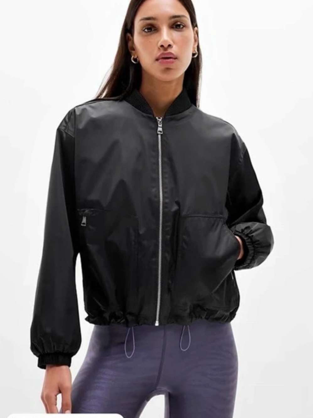 NEW! Athleta Sateen Black Bomber Jacket | Women’s Size Medium | NWT